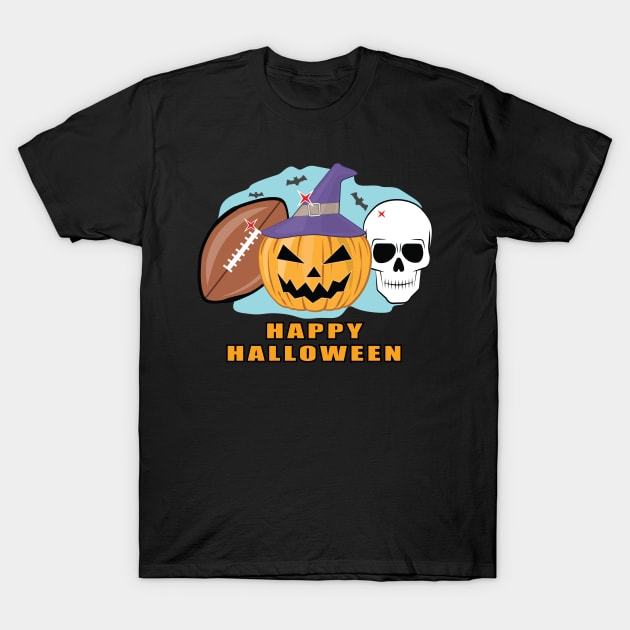 Happy Football Halloween - Spooky Skull and Pumpkin T-Shirt by DesignWood Atelier